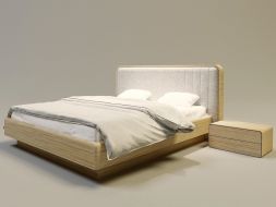 drewniane łóżko z tapicerowanym zagłówkiem nowoczesne do sypialni