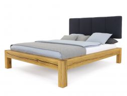 łóżko drewniane dębowe 140x200 z panelem tapicerowanym nowoczesne
