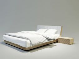 łóżko drewniane z tapicerowanym wezgłowiem nowoczesne do sypialni 140x210