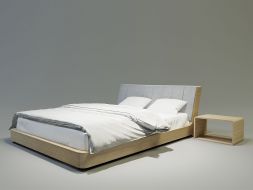 łóżko drewniane z tapicerowanym wezgłowiem nowoczesne do sypialni 180x210