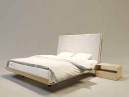 łóżko drewniane z tapicerowanym wezgłowiem skandynawskie 140x210
