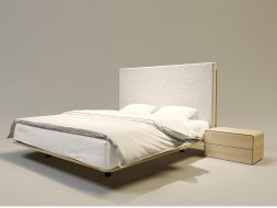 łóżko drewniane z tapicerowanym wezgłowiem nowoczesne do sypialni