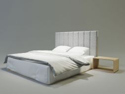 łóżko drewniane z wysokim wezgłowiem tapicerowanym styl nowoczesny