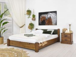 łóżko z drewna rustykalne do sypialni sosnowe 180x200 niskie tapicerowane