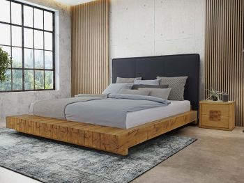 łóżko drewniane dębowe z wezgłowiem tapicerowanym nowoczesne