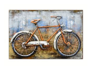 obraz metalowy 3d do salonu rower