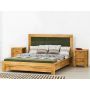łóżko drewniane świerkowe 140x200 z tapicerowanym zagłówkiem rustykalne do sypialni