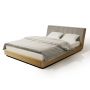 łóżko drewniane z tapicerowaniem w skandynawskim stylu