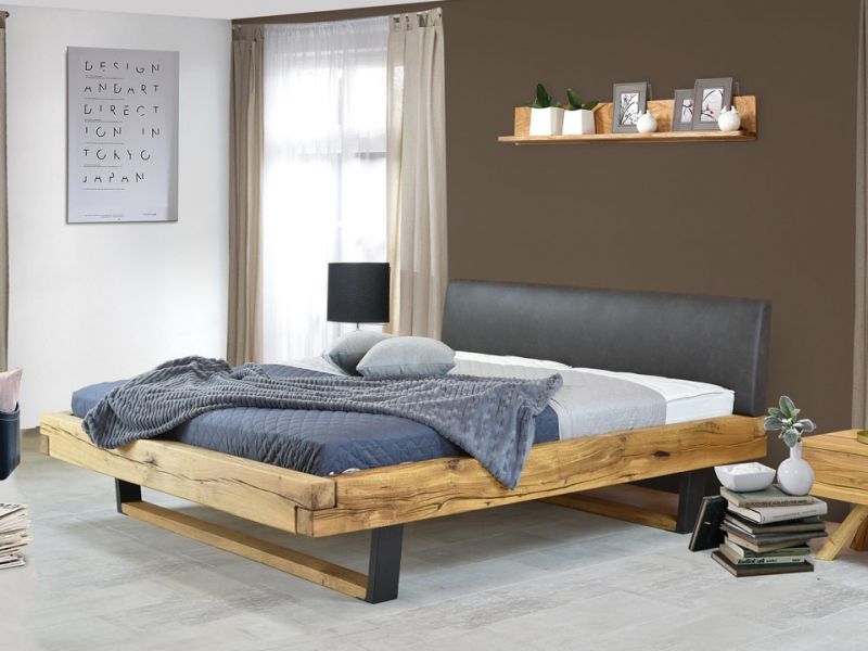 Łóżko drewniane dębowe z tapicerowanym wezgłowiem Natural 8 200x200