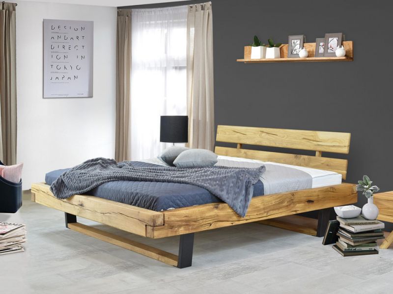 Łóżko drewniane dębowe z metalowymi nogami Natural 7 180x200
