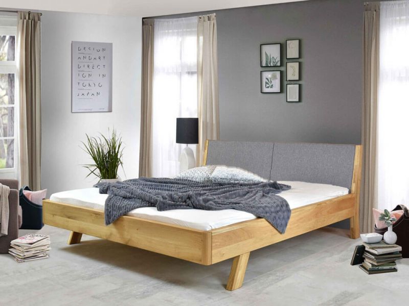 Łóżko dębowe z tapicerowanym wezgłowiem Natural 16 160x200