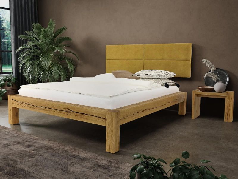 Łóżko drewniane dębowe z panelem tapicerowanym URBAN FOREST 3 180x200
