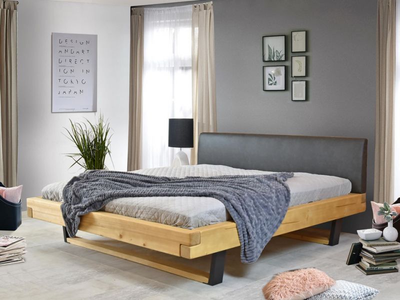 Łóżko drewniane z tapicerowanym wezgłowiem Natural 9 180x200