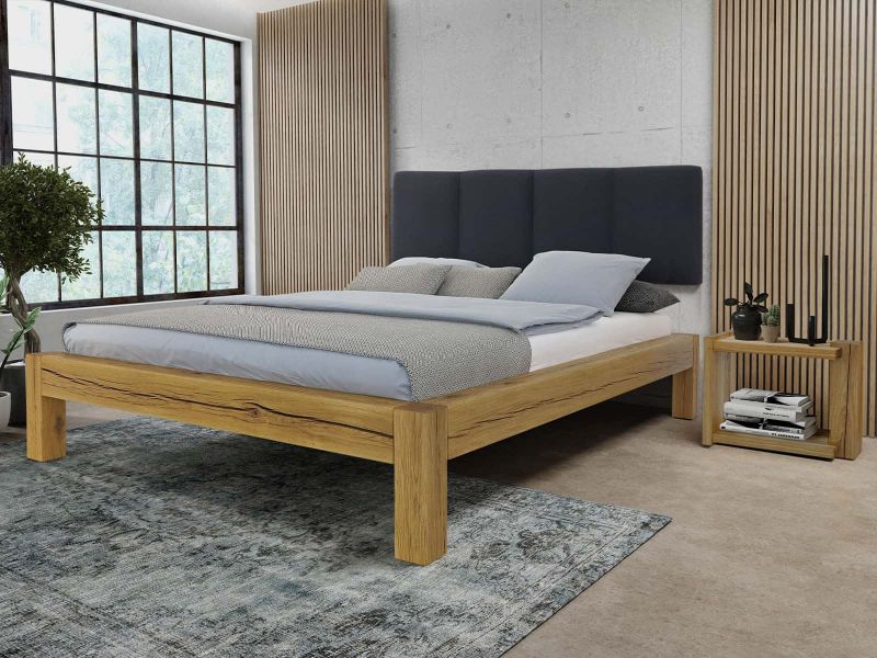 Łóżko drewniane dębowe z panelem tapicerowanym URBAN FOREST 2 140x200