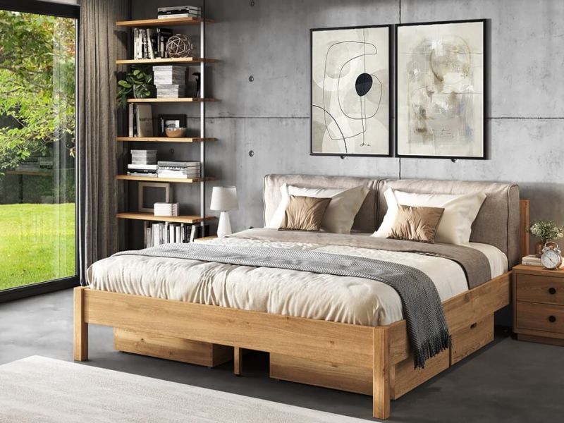 Komplet łóżko drewniane dębowe z szafkami nocnymi KENT 2 160